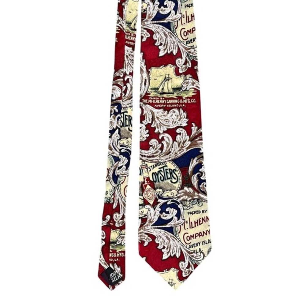 Tabasco Sauce Graphic Print Tie‎ Men OS Vintage 90s Silk Novelty USA 55"